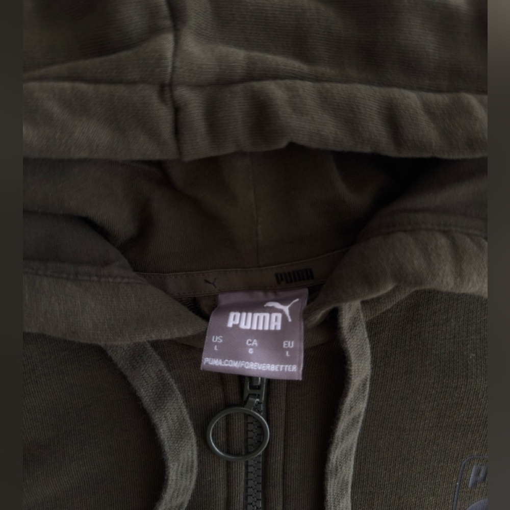 Puma Men's Zip-Up Hoodie in Olive with Black and Gray Accents - Picture 6 of 6
